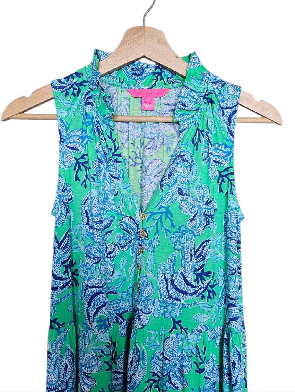 Lilly Pulitzer Blue & Green Floral 100% Cotton Malone Maxi Flowy Dress Size Xs - Picture 9 of 9